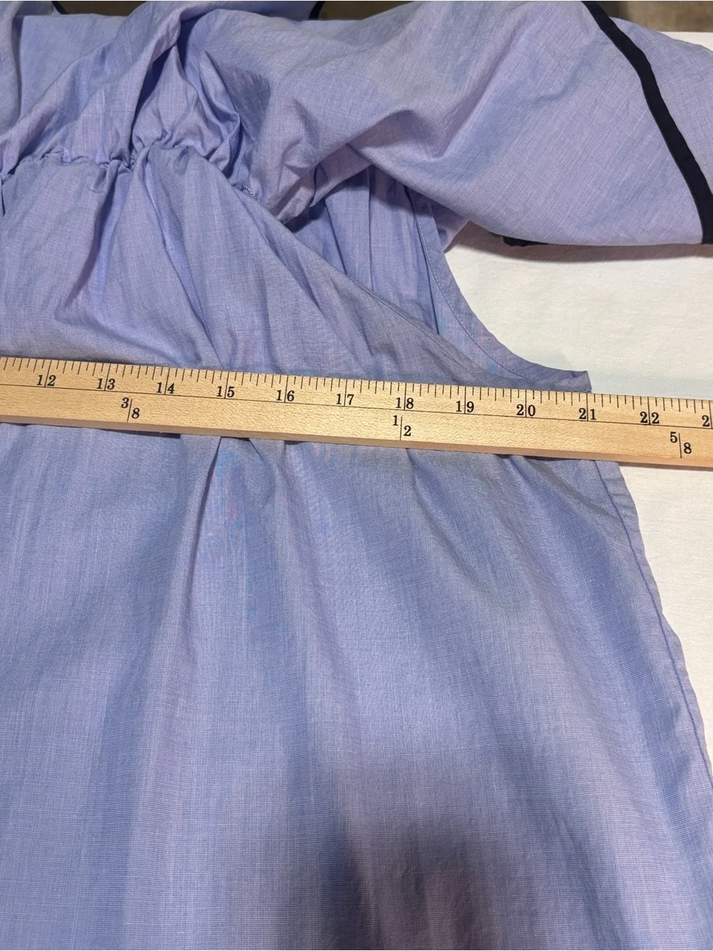 J.Crew Tipped Off The Shoulder Dress End On End Cotton Blue Ruffle Trim Large